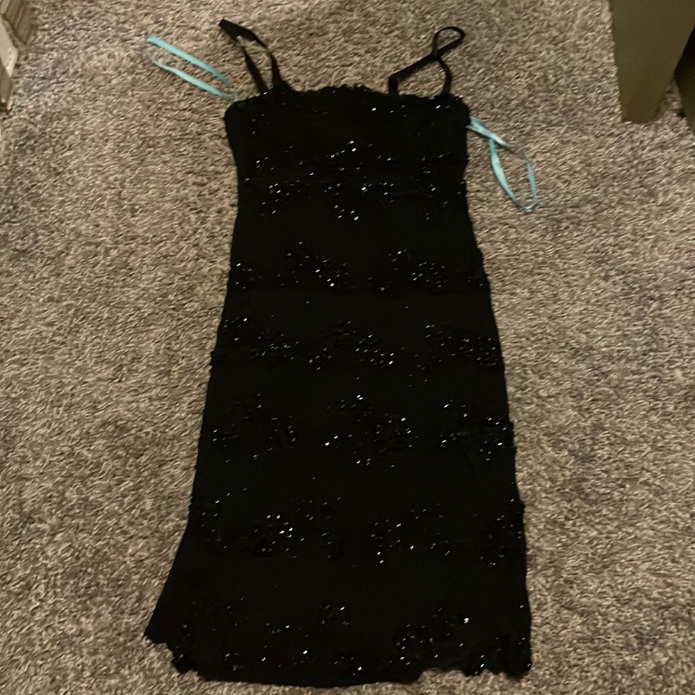 Marchiano lace and bead mini dress